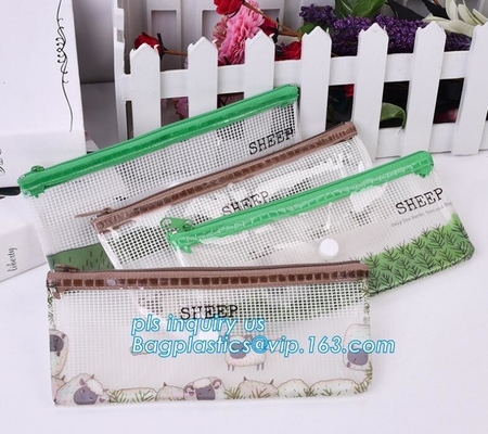 Promotional stationery set PVC bag pencil set, zipper office stationery pouch with rope slider, Office stationery waterp