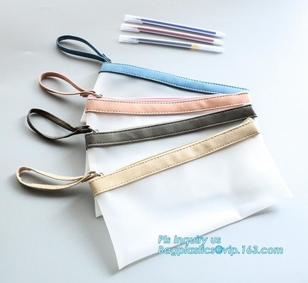 Eco Friendly Silicone Cylinder Zipper Bag, pu book band with elastic band, student pecil bag, Multi-Purpose Clip-On Zipp