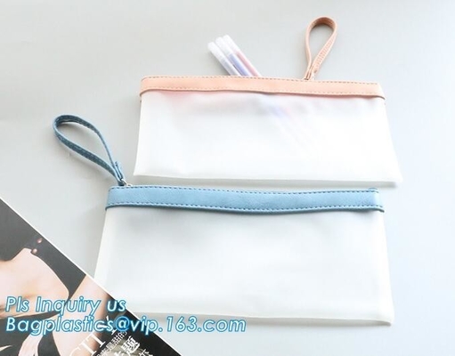 customize printed pvc vinyl frosted polybag with black color slider zipper k closure, Pouch with black slider zipp