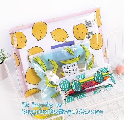 Slider zipper Clear pvc bag for package Vinyl transparent pvc bag cosmetic packing, bottom gusset slider k printed