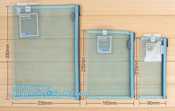 plastic PVC file bag transparent mesh zipper bag waterproofing document bag, A4 A5 A6 transparent zipper file bag pvc me