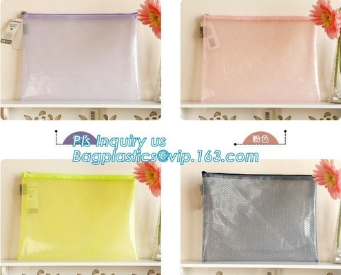 k document file bag, Document File Folder /Document Bag, Mesh pattern plastic zip bag with handle file bag, slider