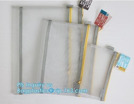 PVC interlayer zipper document mesh bag, Mesh Zipper Bag For Office & School File Document A4, Zipper mesh document bag