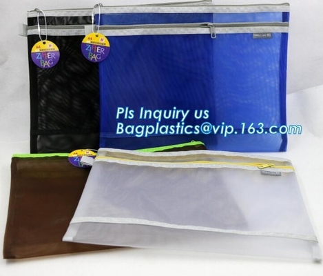 PVC interlayer zipper document mesh bag, Mesh Zipper Bag For Office & School File Document A4, Zipper mesh document bag