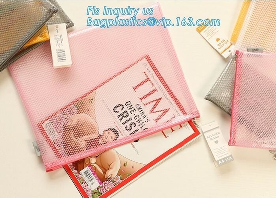 promotional zipper bag mesh file bags organizer, eco-friendly PVC A4 mesh material case file document bag, Nylon mesh do