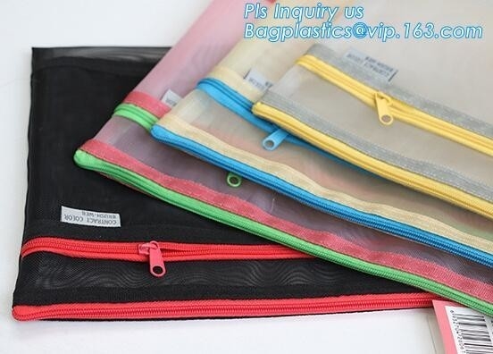 zipper lock file document mesh bag, A6 transparent zipper mesh document file stationery bag, zip Lock File Bags Stationa