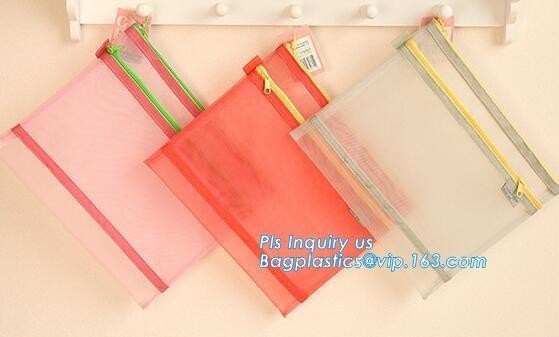 zipper lock file document mesh bag, A6 transparent zipper mesh document file stationery bag, zip Lock File Bags Stationa
