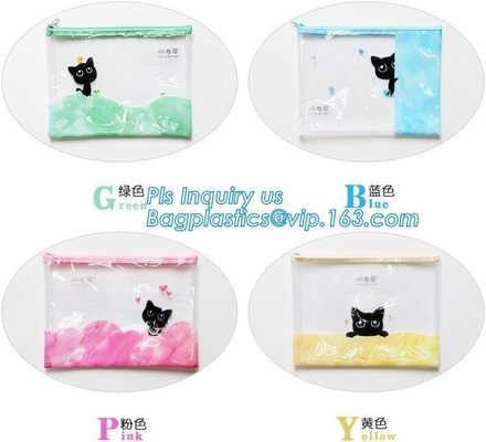 vinyl PVC Net Pattern Mesh Bags with zipper, A4 Mesh Zip Document Wallet Folder Pencil Case File Secury Storage Bag