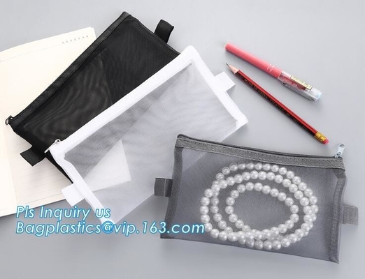 pen folder bag for holding small stationery, plastic mesh zipper document bag, Student A4/A5/A6 Notebook Document File P