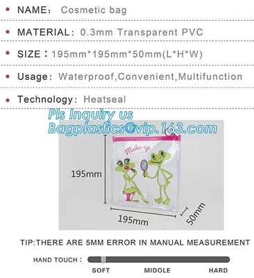 plastic bag with zip lock for cosmetic, slide lock poly bag, standing up zip customized color pvc bag for cosmetics