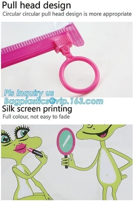 plastic bag with zip lock for cosmetic, slide lock poly bag, standing up zip customized color pvc bag for cosmetics