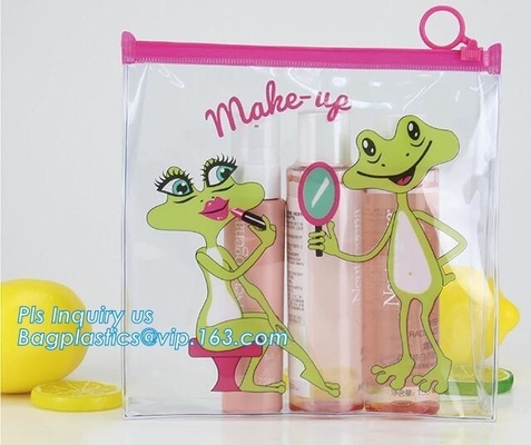 plastic bag with zip lock for cosmetic, slide lock poly bag, standing up zip customized color pvc bag for cosmetics