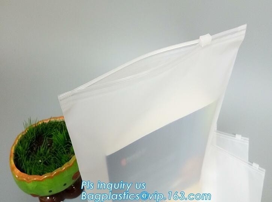 Transparent bottom gusset slider k pvc zipper bags with holding loop, slider biodegradable zipper bag, slider zip