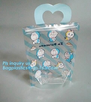 Transparent bottom gusset slider k pvc zipper bags with holding loop, slider biodegradable zipper bag, slider zip