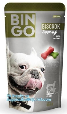 Stand Up Dog Food Feed Packaging Bag With Tear Off Slider Seal, Top Slider k Plastic Dog Treats Plastic Packaging