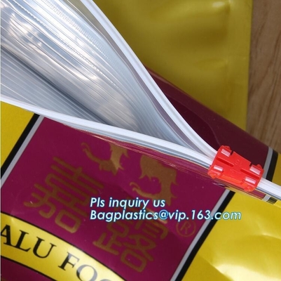 Square bottom slider k plastic packaging bag for dog cat, quad seal bottom and bottom load metallized film slider