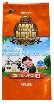 Square bottom slider k plastic packaging bag for dog cat, quad seal bottom and bottom load metallized film slider