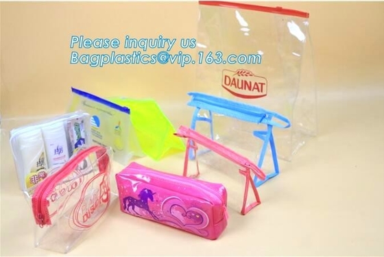 oxo biodegradable clear pvc slider zip bags, stationery handle bags with slider zipper, PU Clear EVA cosmetic Zipper Bag