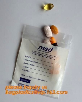 Eco friendly biohazard medicine k bag, FDA LDPE Materials Medical using Zipper Bags Plastic Zip lock bags with own