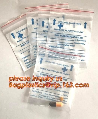 Custom printed LDPE medical k pills medicine zipper resealable small plastic bag, medical grade clear plastic zipp