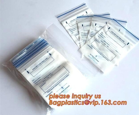 medical s pill bags with white block, medical plastic zipper closing bags, Disposable medical surgical packaging z