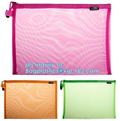 PVC Netting k Document Bag with Pocket, A4 Size ladies plastic document bag for student, Netting surface PVC pen f