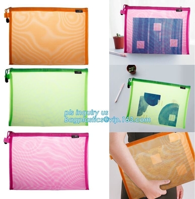 PVC Netting k Document Bag with Pocket, A4 Size ladies plastic document bag for student, Netting surface PVC pen f