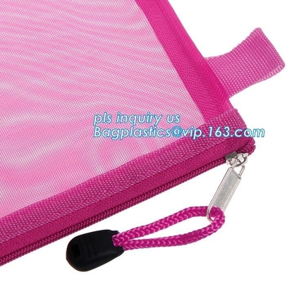 PVC Netting k Document Bag with Pocket, A4 Size ladies plastic document bag for student, Netting surface PVC pen f