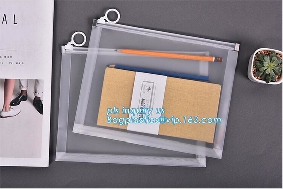 PVC slider k bag for stationery, file,school kids, stationery packaging zipper bag with slider, PVC plastic Hanger