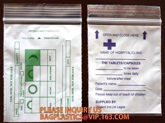 Biohazard specimen bags, pill bags, medicine bags, autoclavable hospital bags, Slider Zipper Bags