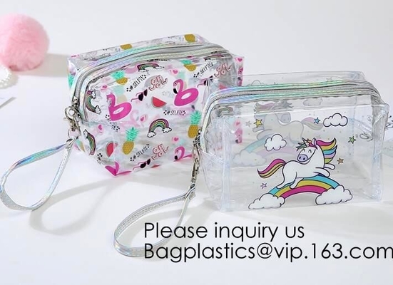 Cute Unicorn PVC Transparent Travel Accessory Cosmetic Bag Waterproof Makeup Pouch Cactus Flamingo Wash Kits Organizer