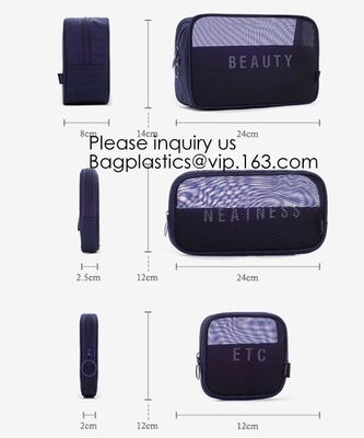 Men and Women Mesh Cosmetic Pouch Set Toiletry Bags See Through Travel Makeup Organizer,mesh cosmetic pouch nylon cosmet