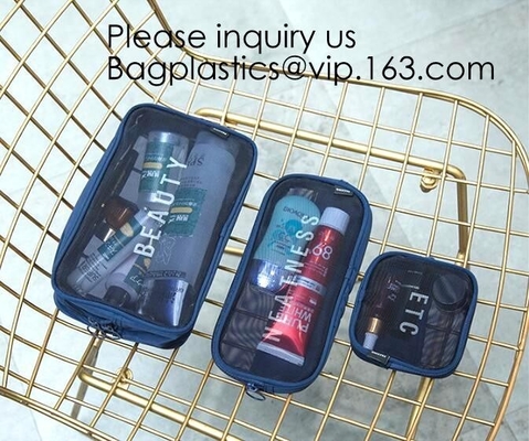 Men and Women Mesh Cosmetic Pouch Set Toiletry Bags See Through Travel Makeup Organizer,mesh cosmetic pouch nylon cosmet