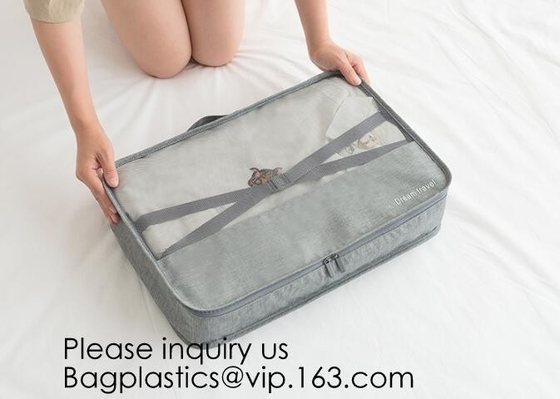 Custom Private Logo Travel Accessories Laundry Pouch 4pcs Packing Cubes Set Compression Travel Cubes, bagease, bagplasti