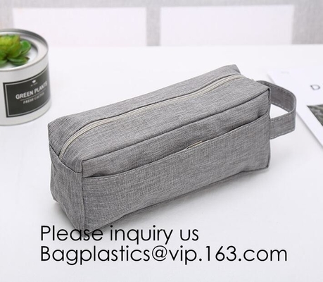 Wholesale Men Vintage Zipper Cosmetic Bag Leather Wash Cotton Canvas Makeup Bag Toiletry Bag, bagease, bagplastics