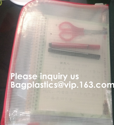 Transparent clear mesh pvc zipper k document file bag B5 plastic PVC file document students office storage bag