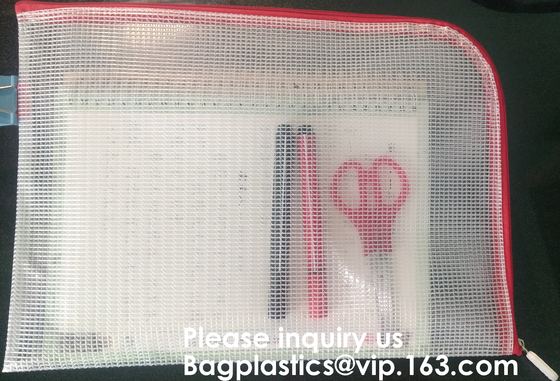 Transparent clear mesh pvc zipper k document file bag B5 plastic PVC file document students office storage bag
