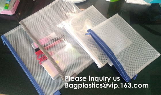 PVC A4/A5/A3 Waterproof Mesh Transparent Zipper File Folder Bag,A4 Double Zipper Mesh File Storage Bag With Color