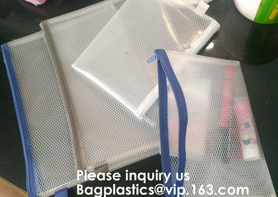 PVC A4/A5/A3 Waterproof Mesh Transparent Zipper File Folder Bag,A4 Double Zipper Mesh File Storage Bag With Color