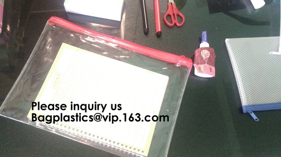 Waterproof Zippered File Bag PVC Mesh Organizer Storage Bag Durable File Bag for Office Stationery and Travel, bagease