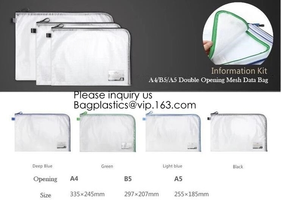 PP Mesh Zipper Bag Moisture Proof File Folder,Double opening data pp zipper office file bag,A5 file folder printed zippe