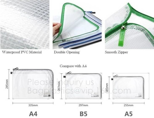 PP Mesh Zipper Bag Moisture Proof File Folder,Double opening data pp zipper office file bag,A5 file folder printed zippe