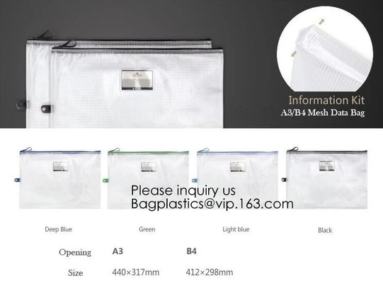 School Office Stationery A4 Waterproof Document Bag With Zipper A3 Zipper Pvc File Folder Bag For Business BAGEASE PAC