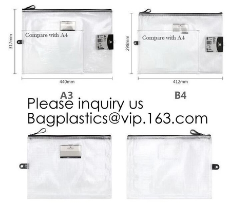 School Office Stationery A4 Waterproof Document Bag With Zipper A3 Zipper Pvc File Folder Bag For Business BAGEASE PAC