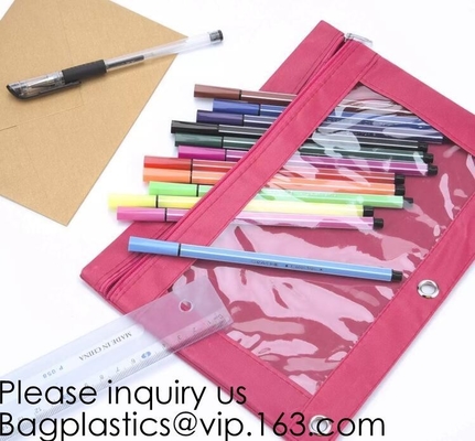 Stationery products Pencil Pouch Pvc Portable Pencil Case For Students,3 Ring Binder Zippered Pencil Pouches with Clear