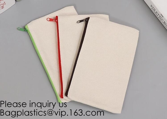 Office Stationery custom logo printed plain Cotton Canvas pencil case bag with zipper,stationery bag paper holder file h