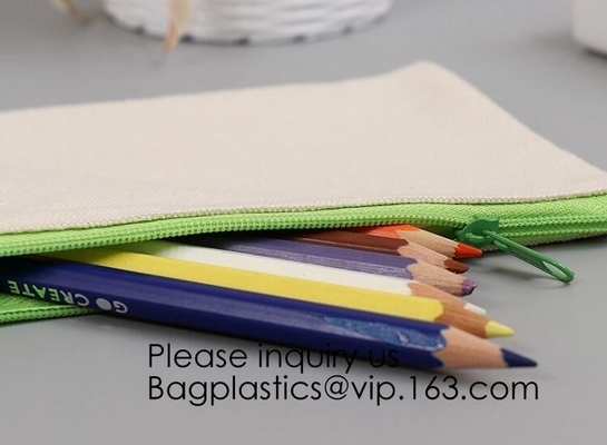 Office Stationery custom logo printed plain Cotton Canvas pencil case bag with zipper,stationery bag paper holder file h