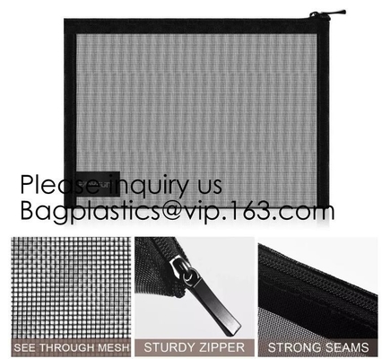 Mesh Cosmetic Bag Mesh Makeup Bags Black Mesh Zipper Pouch for Offices Travel Accessories，Organizer bag Zipper Folder Ba