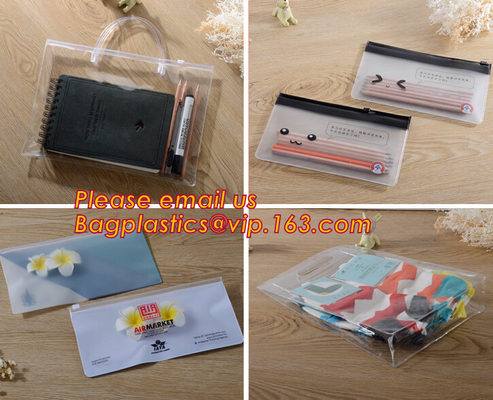 frosted pvc k document file bag, Custom zipper file folder bag, plastic top oppening file bag