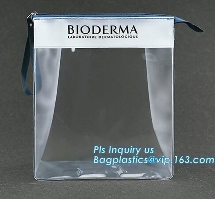 cosmetic zipper bag clothes bags, Slider zipper stand up bag, Plastic Cosmetic Bag with Pink Color Binding Christmas Gif